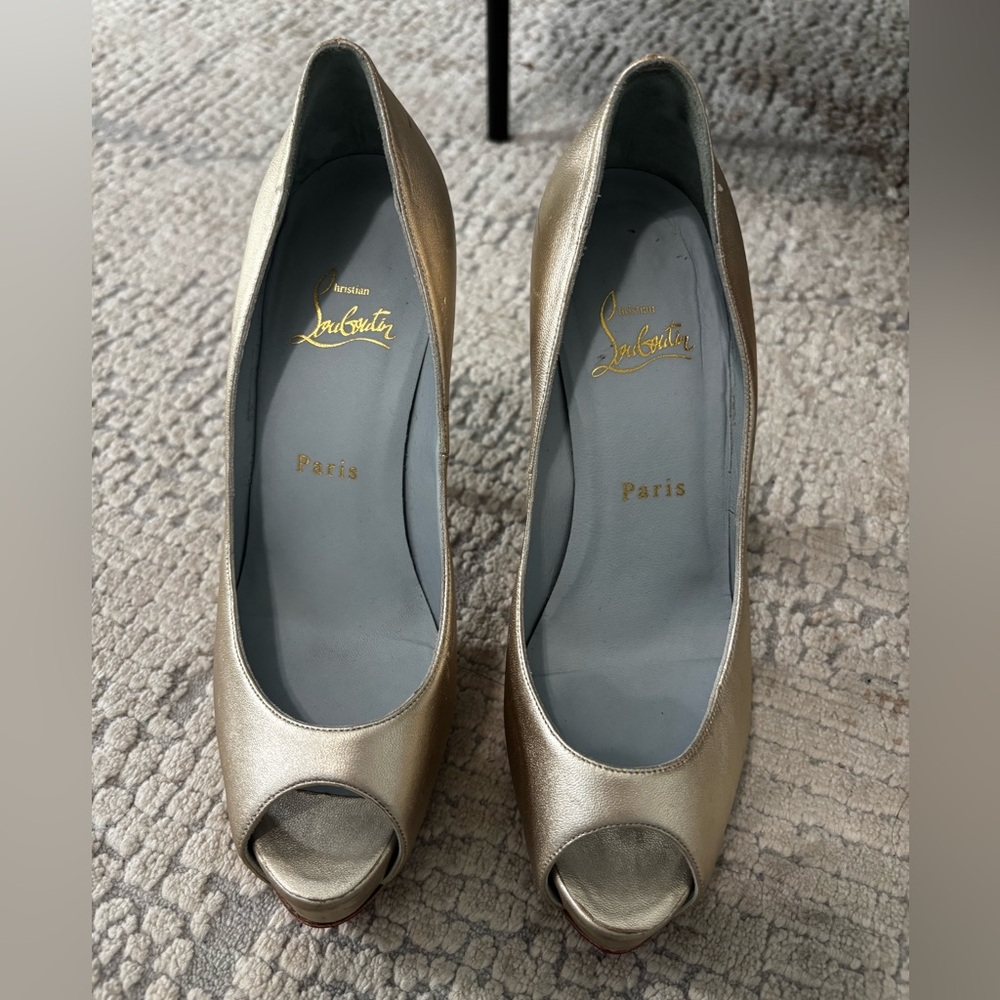 Christian Louboutin Metallic Gold Peep-Toe Pumps